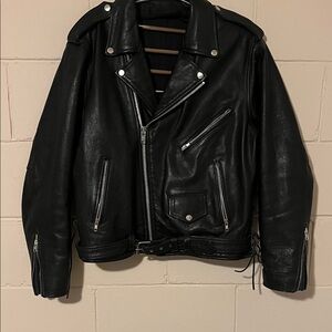 Vintage Black Leather Biker Jacket. Genuine 100% Leather. No brand tag.